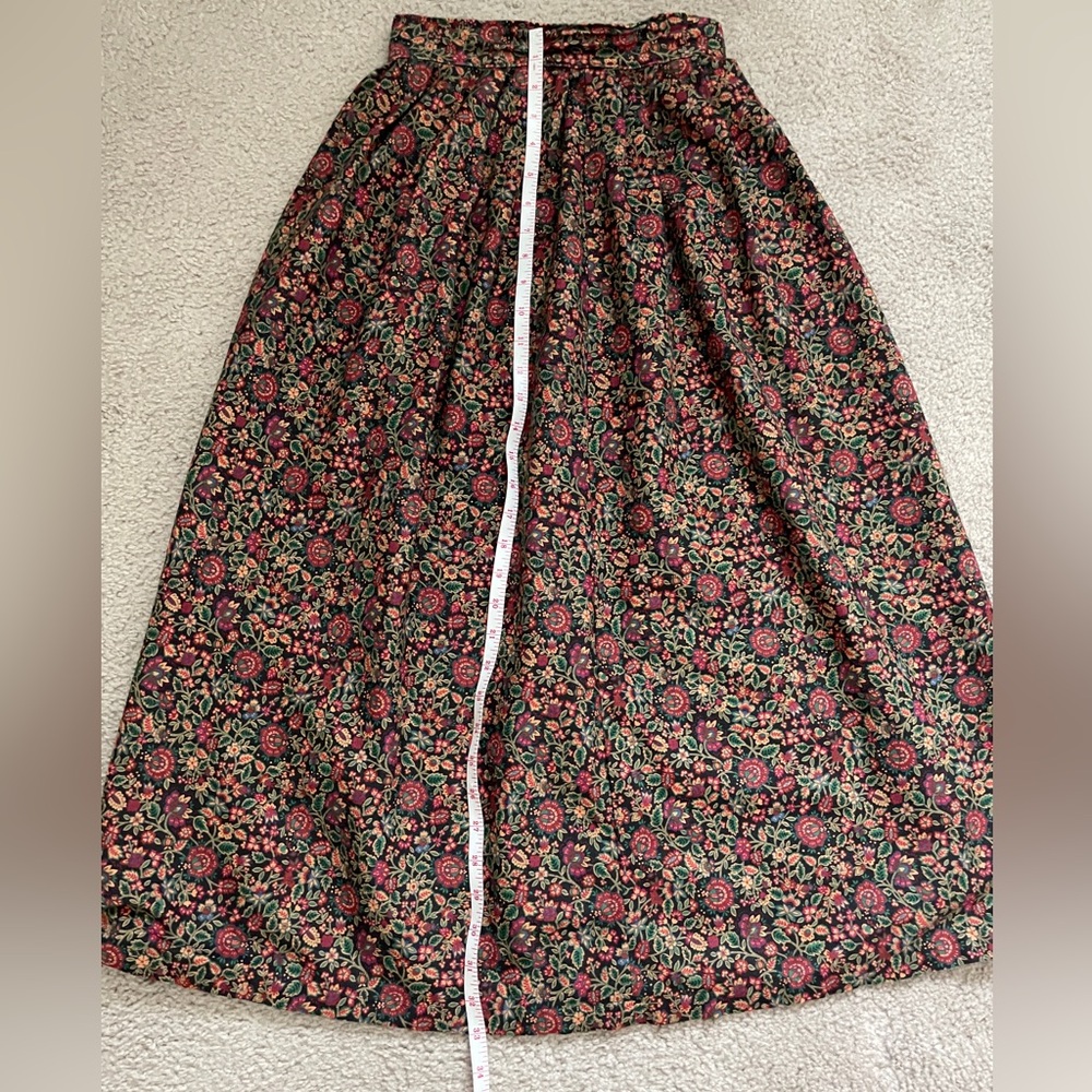 Vintage handmade brown red floral 2 piece set midi skirt and puff sleeve jacket - Picture 9 of 13